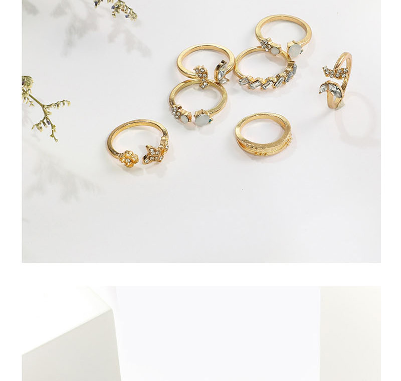 Fashion Gold Open Set Of Diamond Butterfly Flower Ring Set Of 7,Fashion Rings