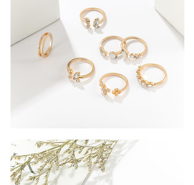 Fashion Gold Open Set Of Diamond Butterfly Flower Ring Set Of 7,Fashion Rings
