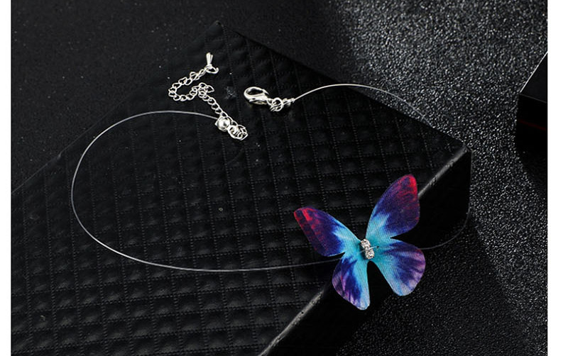 Fashion Blue Tulle Feather Butterfly Invisible Fish Line Necklace,Pendants