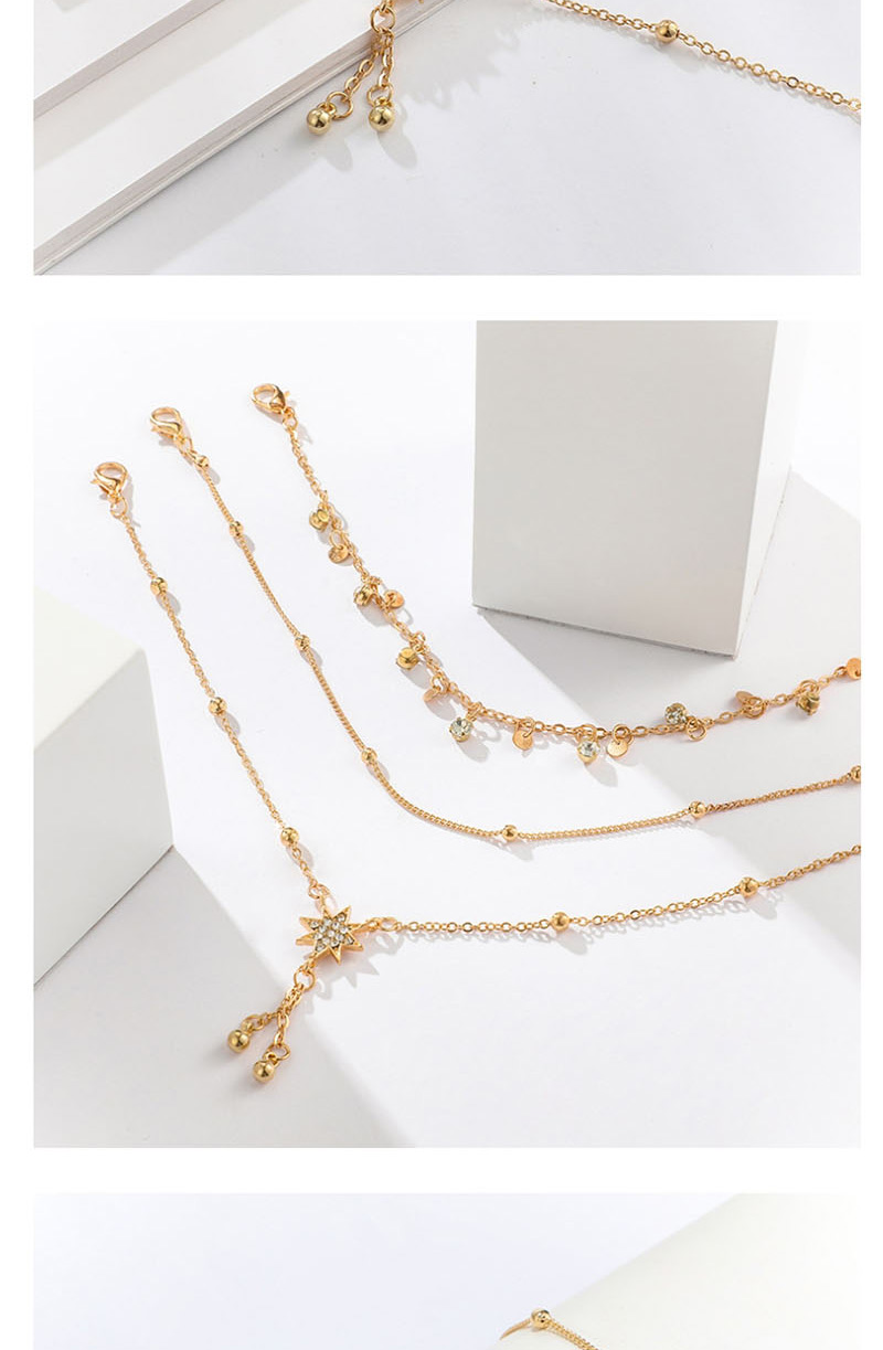Fashion Gold Rice Beads Beaded Six-pointed Star Alloy Anklet 3 Piece Set,Beaded Bracelet