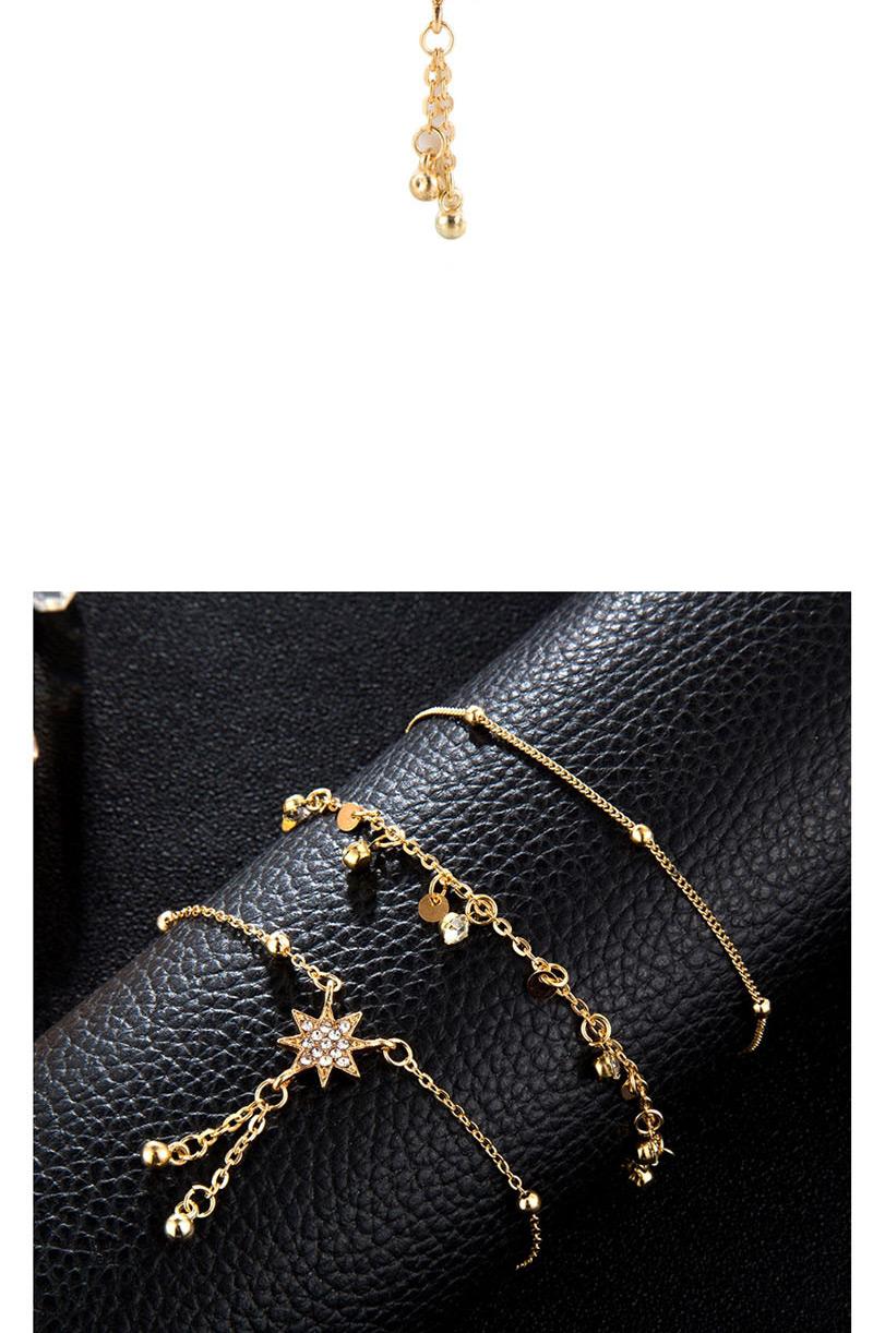 Fashion Gold Rice Beads Beaded Six-pointed Star Alloy Anklet 3 Piece Set,Beaded Bracelet