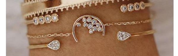 Fashion Gold Chain With Diamond Drop Moon Open Bracelet 4 Piece Set,Fashion Bracelets