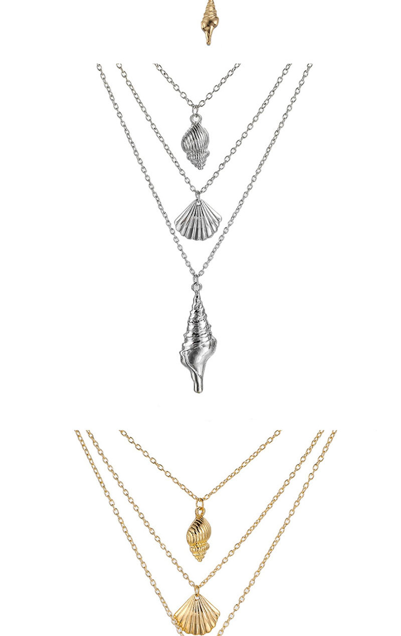 Fashion Silver Shell Size Conch Alloy Three-layer Necklace,Multi Strand Necklaces