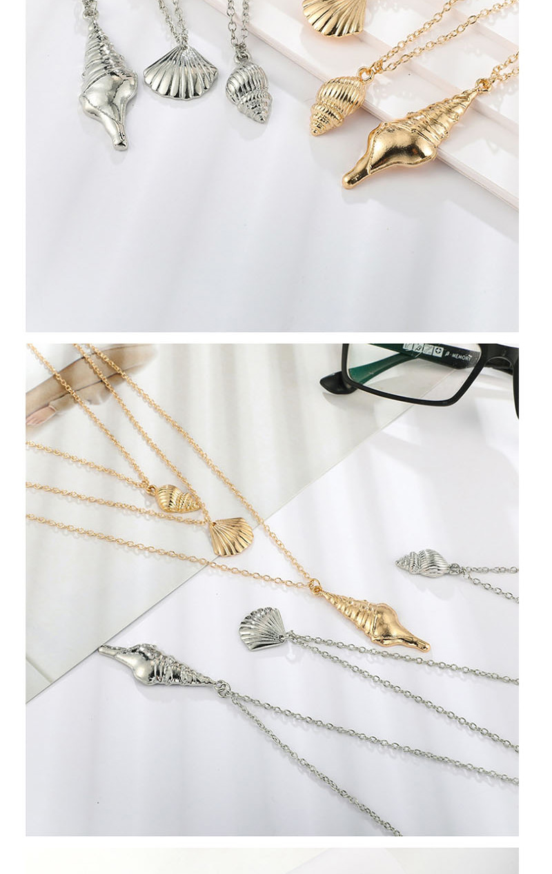 Fashion Silver Shell Size Conch Alloy Three-layer Necklace,Multi Strand Necklaces