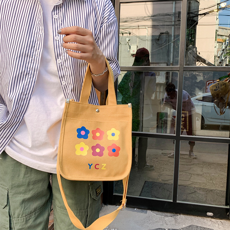 Fashion Yellow Flower Contrast Canvas Crossbody Tote,Handbags