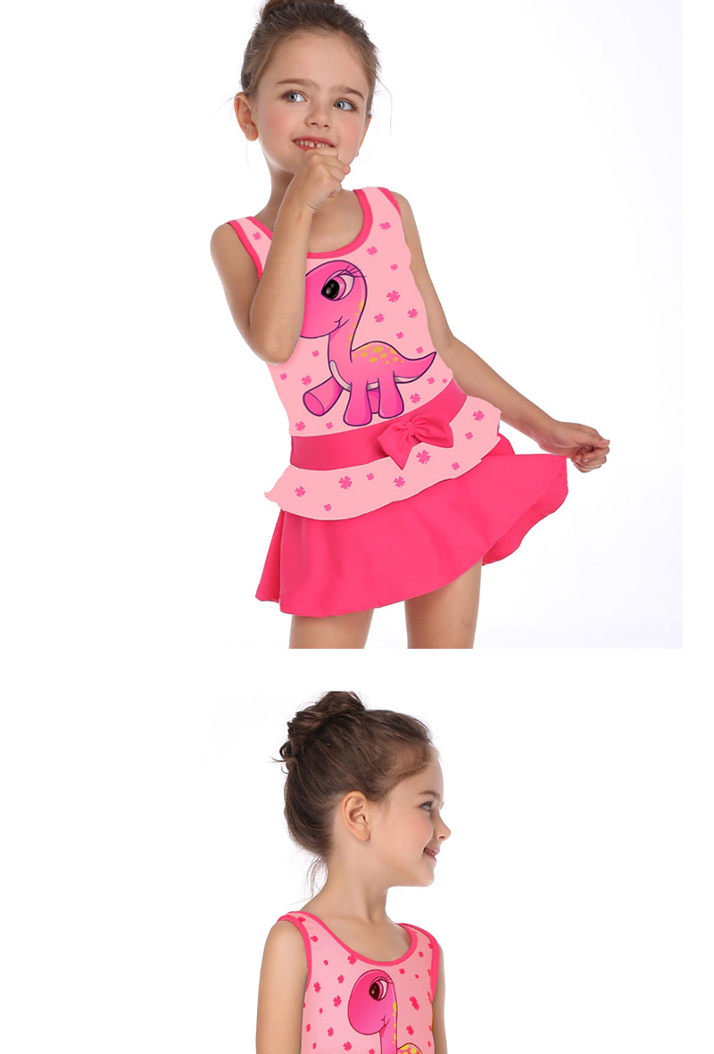 Fashion Pink Dinosaur Print Flamingo Skirt Children