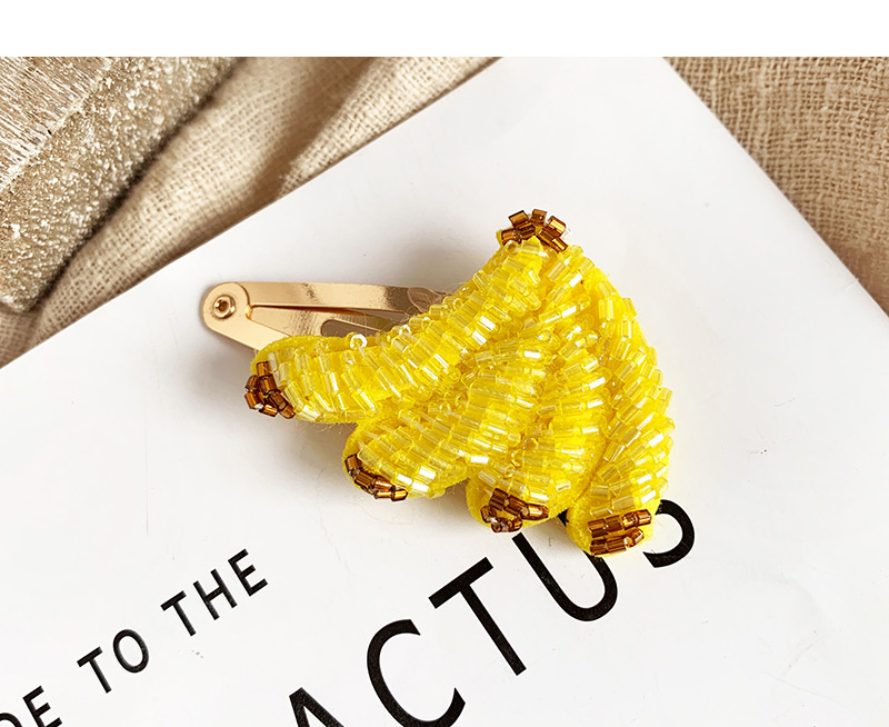 Fashion Yellow Alloy Felt Cloth Rice Beads Banana Hairpin,Hairpins