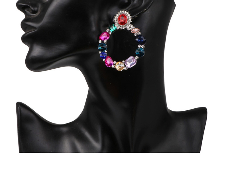 Fashion Red Color Geometric Round Diamond Stud Earrings,Stud Earrings