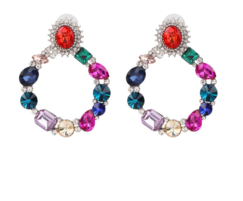 Fashion Red Color Geometric Round Diamond Stud Earrings,Stud Earrings