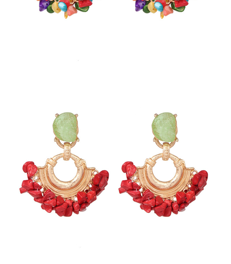 Fashion Red Texture Stone Tassel Geometric Earrings,Drop Earrings
