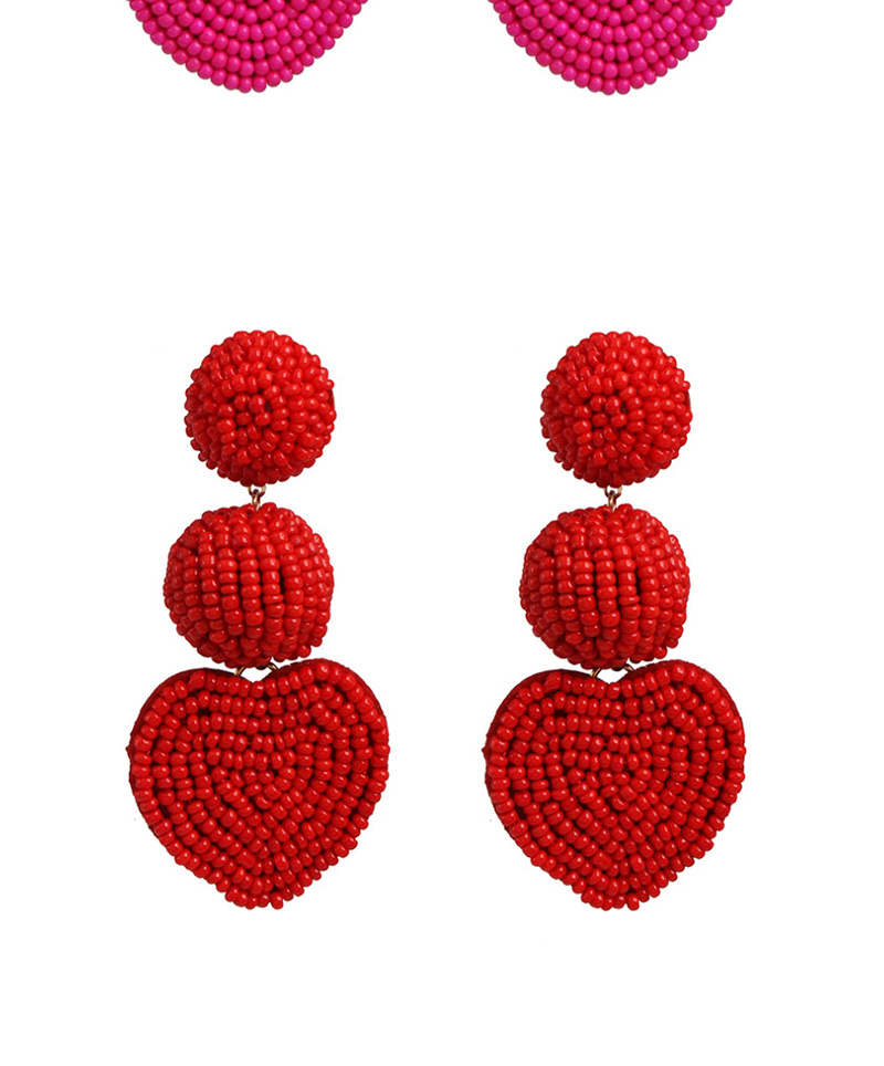 Fashion Rose Powder Rice Beads Heart Shaped Earrings,Drop Earrings
