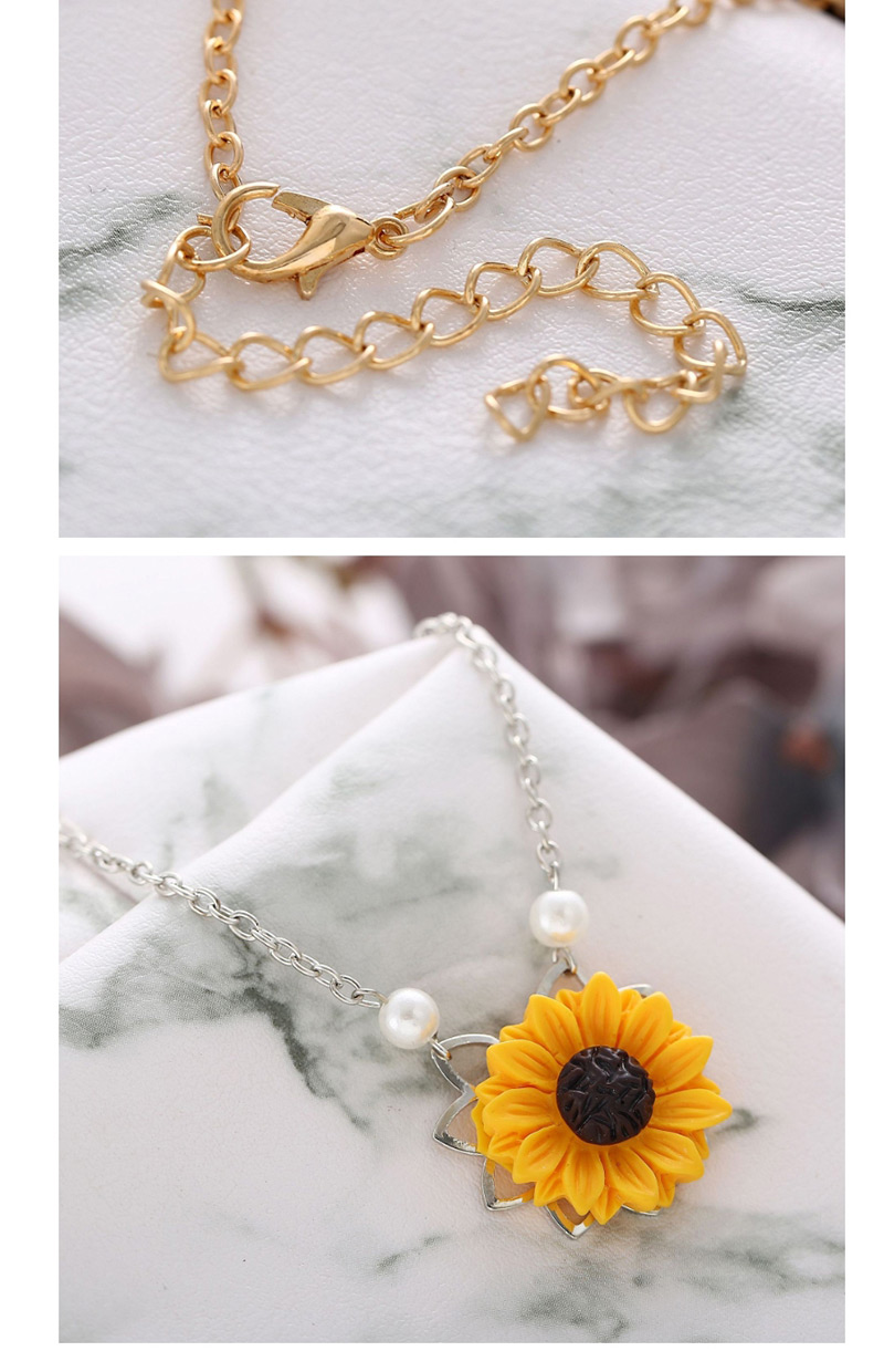 Fashion Gold Sunflower Imitation Pearl Necklace,Pendants