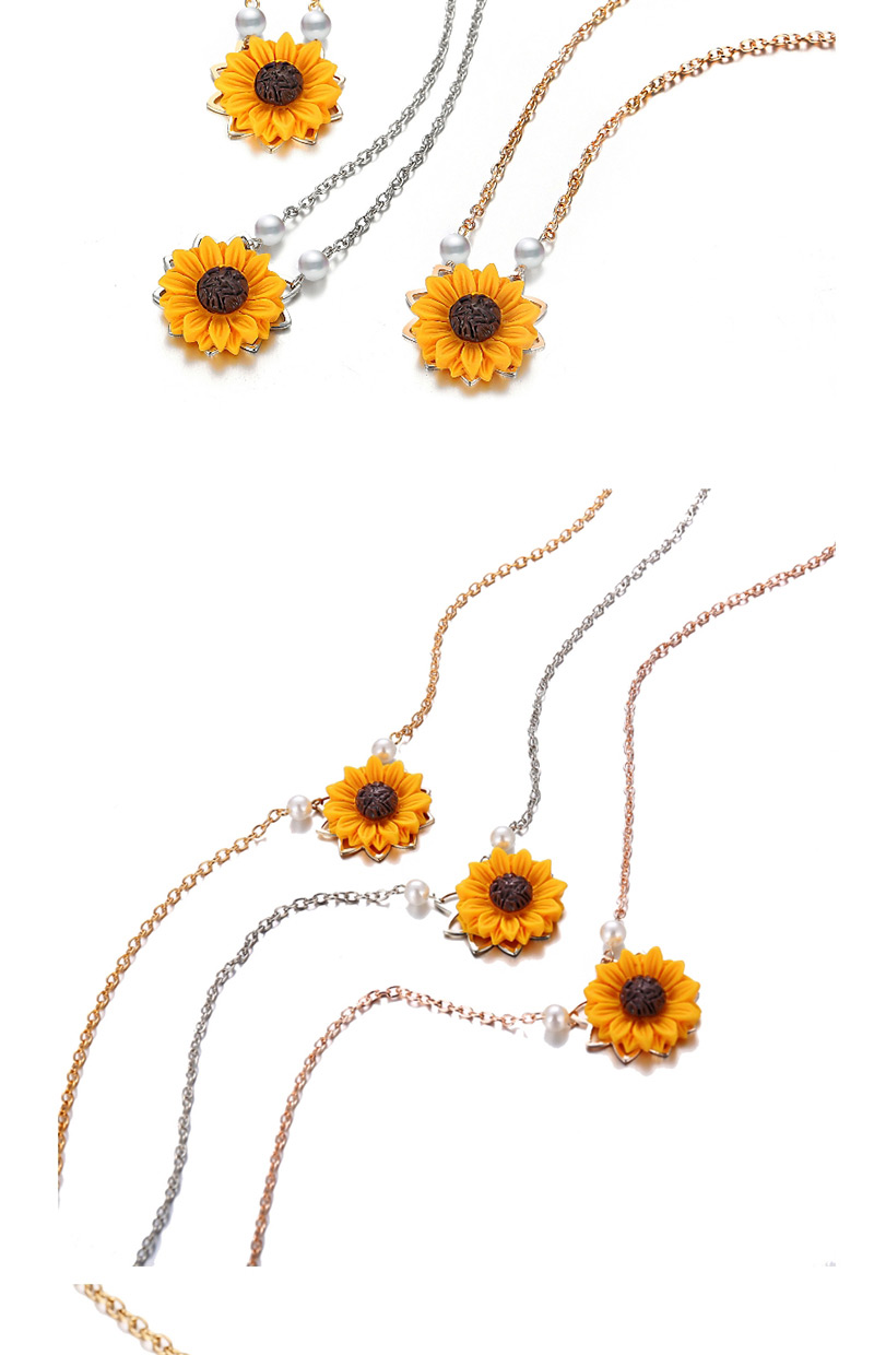 Fashion Silver Sunflower Imitation Pearl Necklace,Pendants