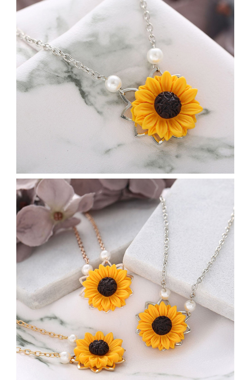 Fashion Rose Gold Sunflower Imitation Pearl Necklace,Pendants