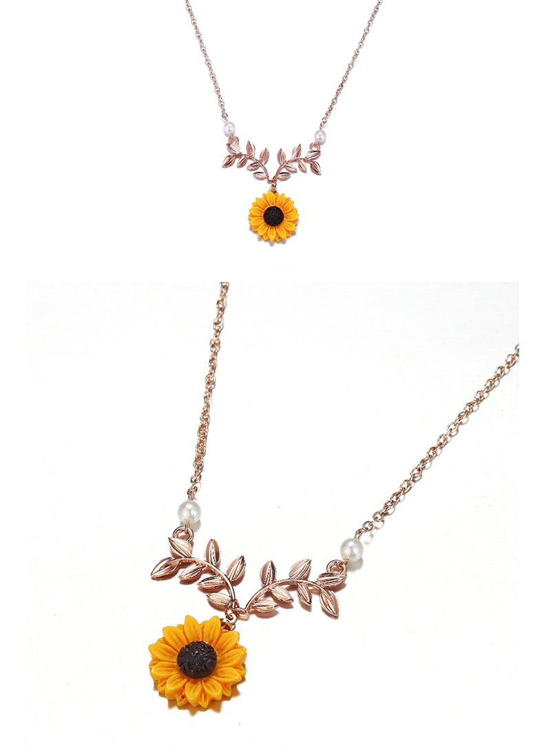 Fashion Gold Sunflower Leaf Flower Necklace,Pendants