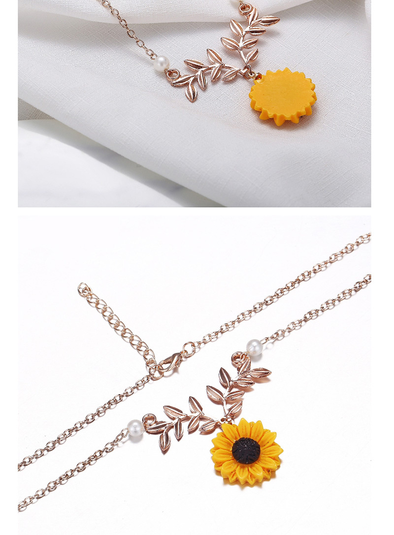 Fashion Rose Gold Sunflower Leaf Flower Necklace,Pendants