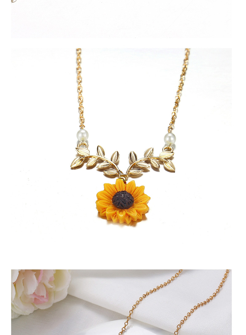 Fashion Rose Gold Sunflower Leaf Flower Necklace,Pendants