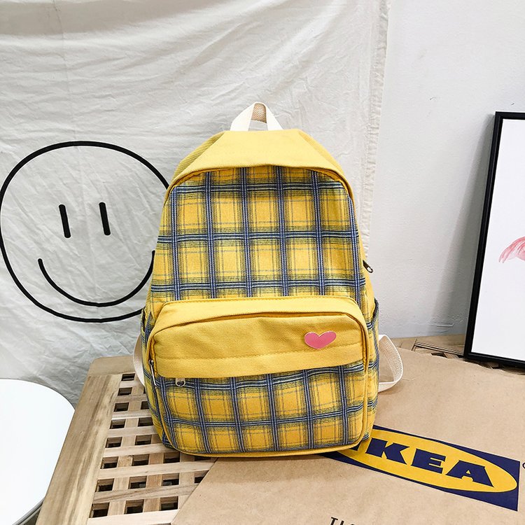 Fashion Yellow Contrast Plaid Love Pendant Bag,Backpack