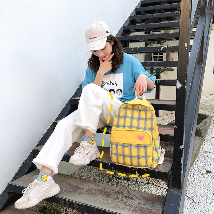 Fashion White Contrast Plaid Love Pendant Bag,Backpack