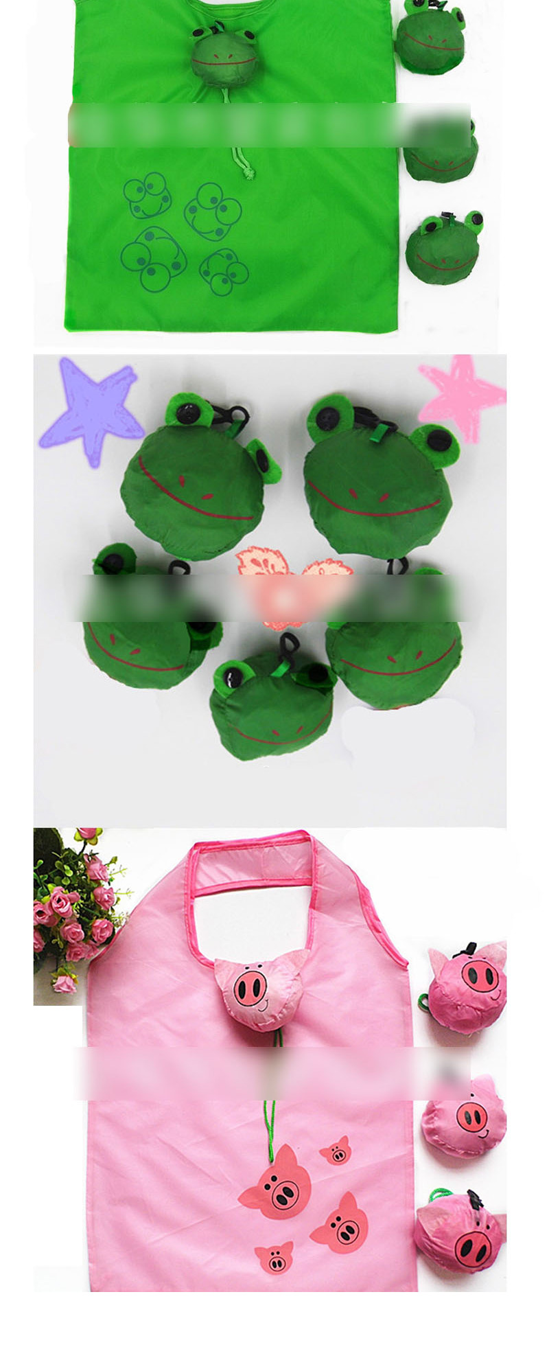 Fashion Purple Tropical Fish Polyester Cartoon Folding Green Shopping Bag,Handbags
