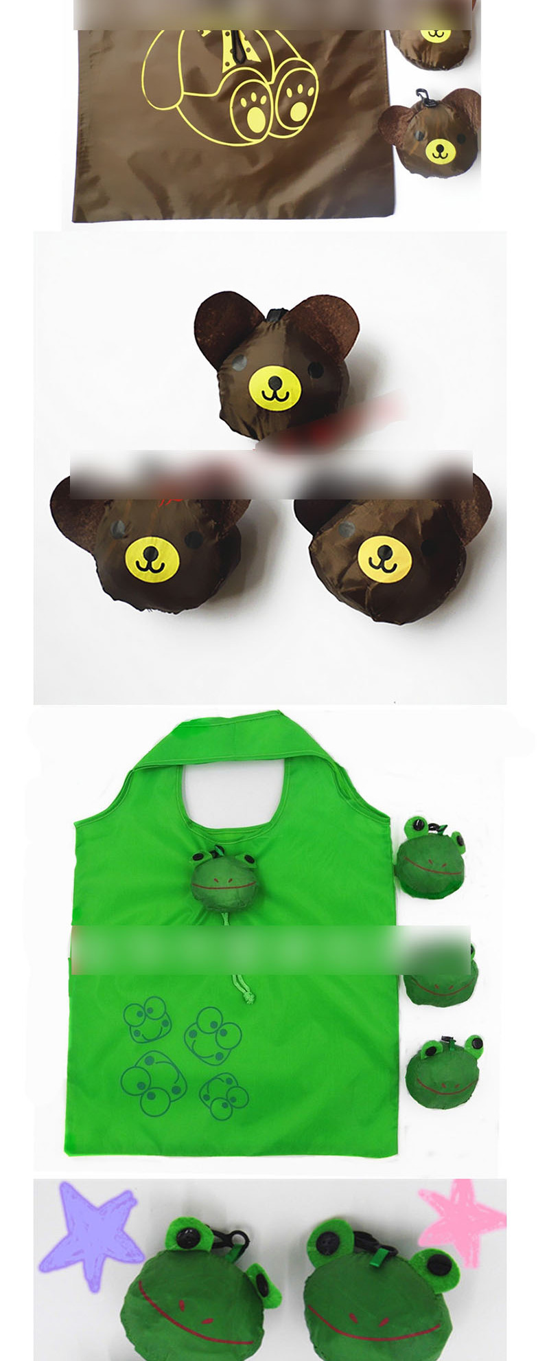 Fashion Black Cat Polyester Cartoon Folding Green Shopping Bag,Handbags