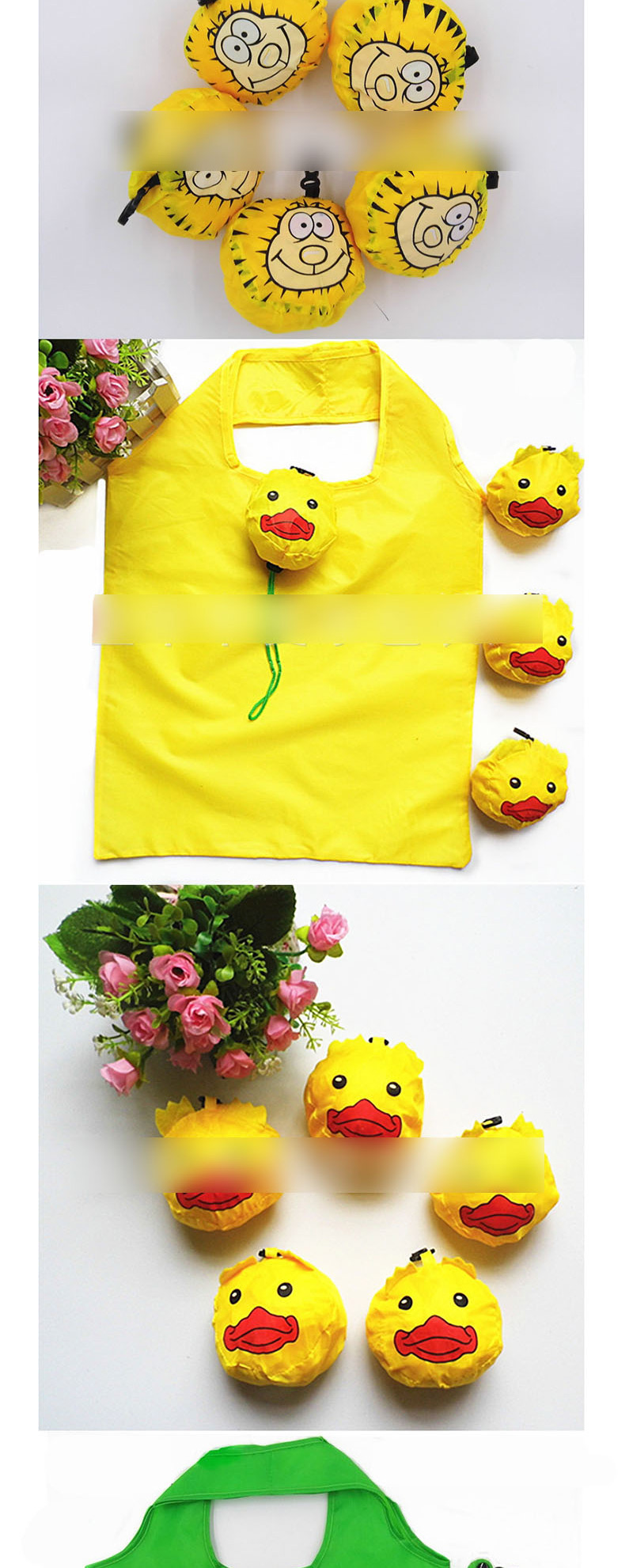 Fashion Yellow Tropical Fish Polyester Cartoon Folding Green Shopping Bag,Handbags