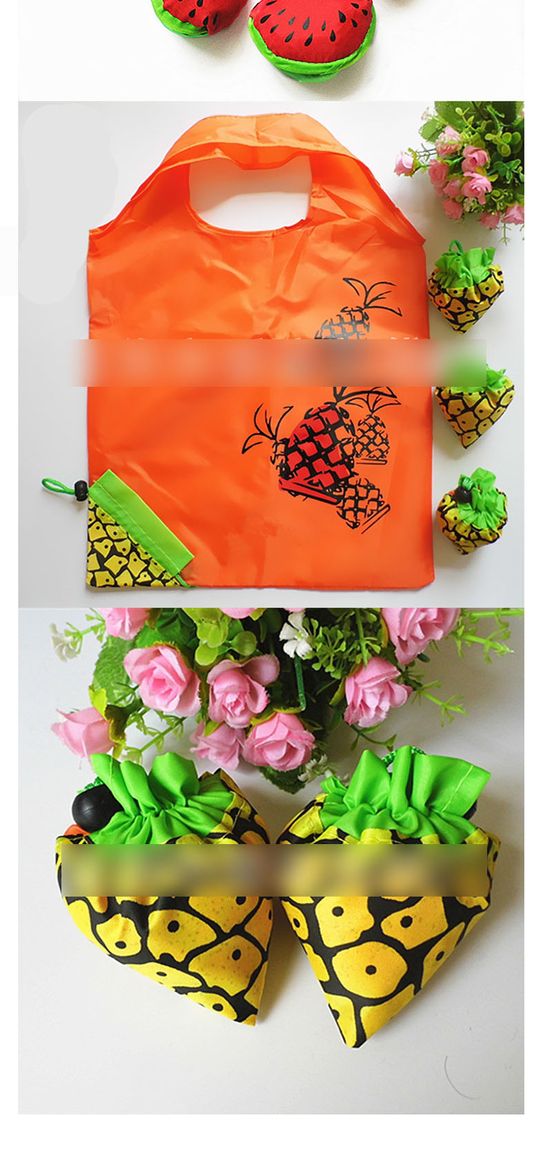 Fashion Pineapple Polyester Folded Fruit Green Bag Shopping Bag,Handbags