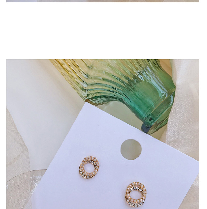 Fashion Gold Pearl-studded Geometric Round Stitch Earrings,Stud Earrings