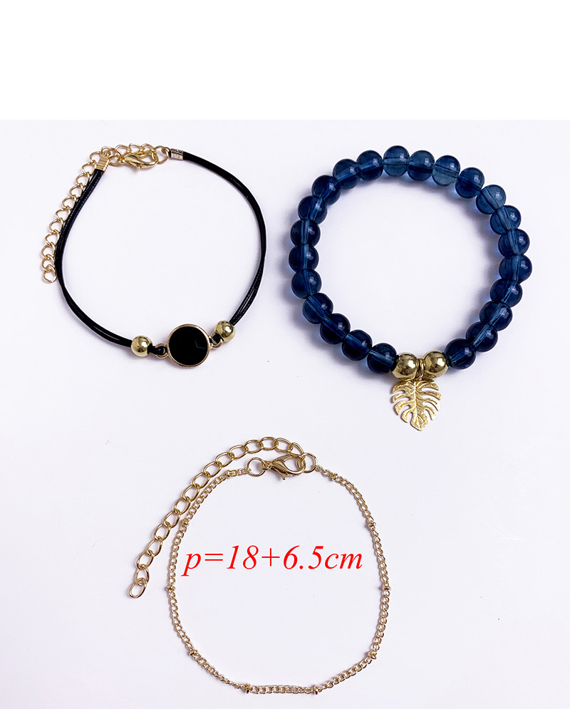 Fashion Black Alloy Resin Wax Rope Leaf Bracelet Set,Bracelets Set