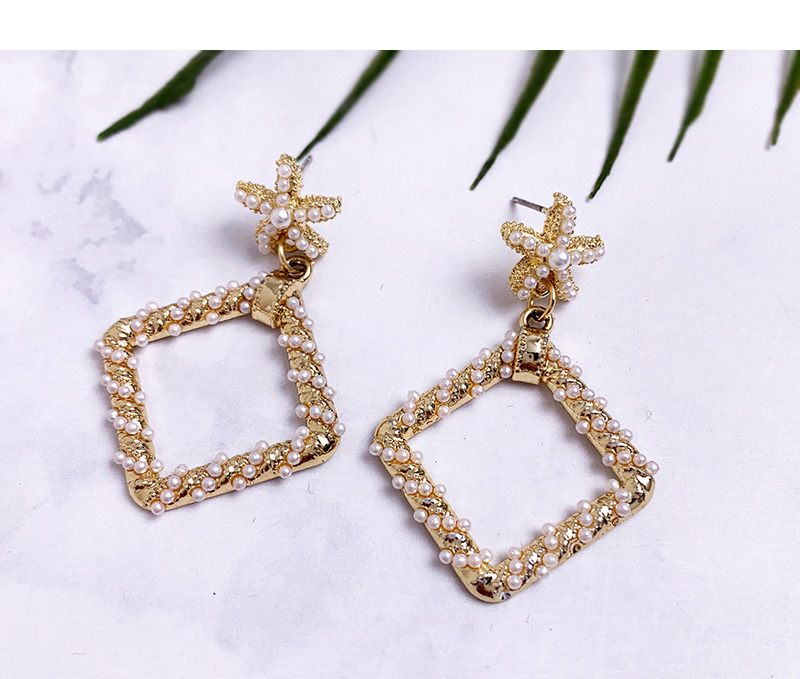 Fashion Gold Alloy Pearl Starfish Drop Earrings,Drop Earrings