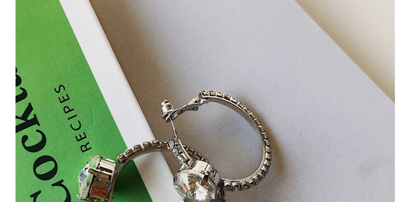 Fashion Silver  Silver Needle Diamond Drill Ring Large Gemstone Earrings,Drop Earrings
