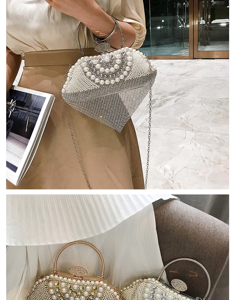 Fashion Silver Pearl-studded Evening Shoulder Messenger Bag,Handbags