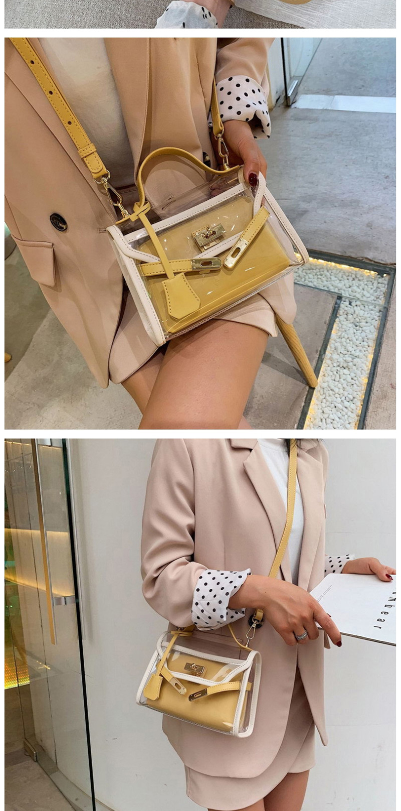 Fashion Yellow Shoulder Messenger Hand Strap Transparent Jelly Pack,Handbags