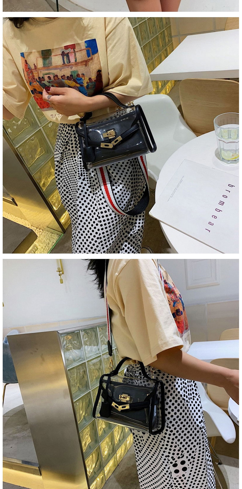 Fashion Yellow Shoulder Messenger Hand Strap Transparent Jelly Pack,Handbags