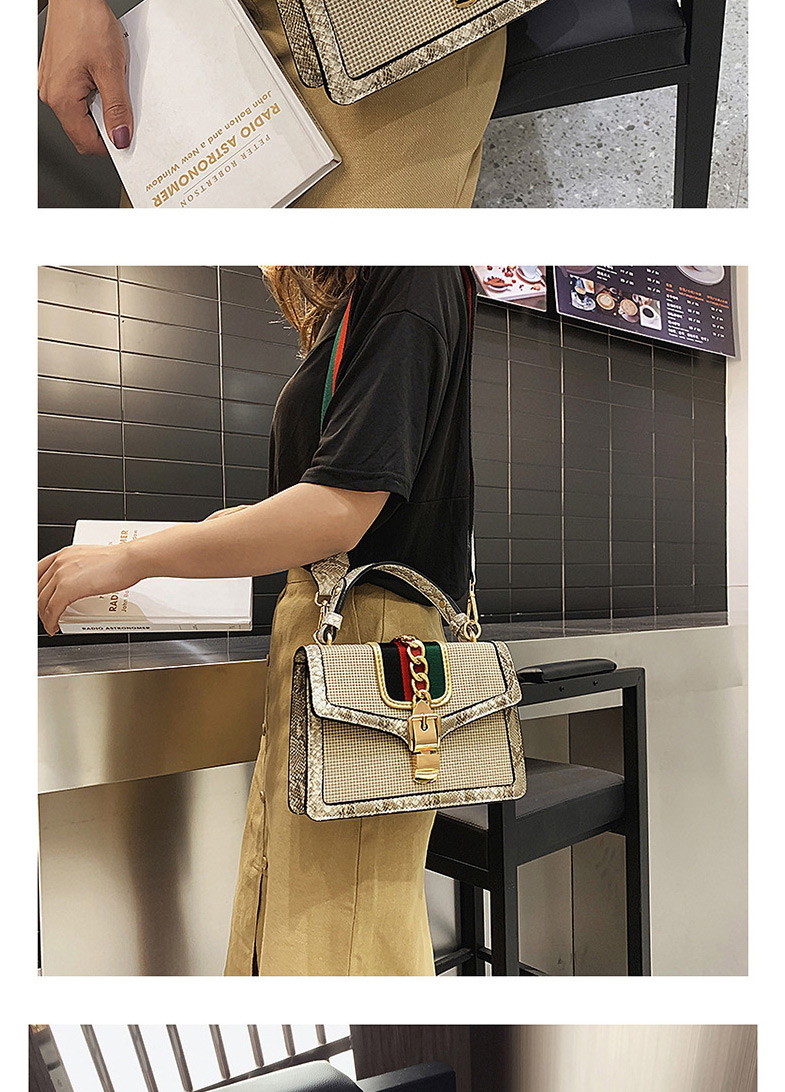 Fashion Khaki Broadband Hand Strap Locking Shoulder Bag,Handbags