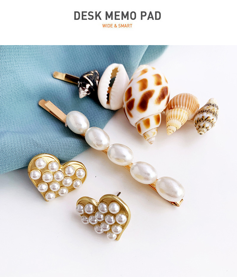 Fashion Gold Alloy Shell Pearl Love Hairpin Earrings Set,Earrings set