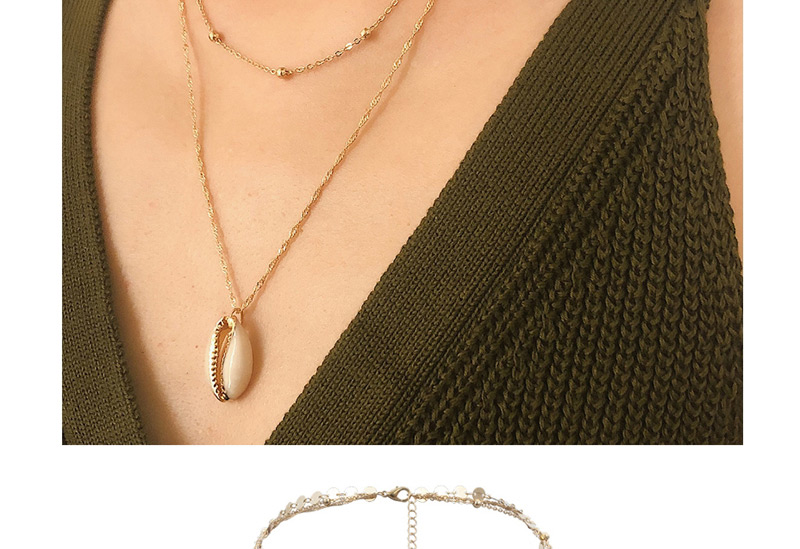 Fashion Gold Copper Bead Chain Multi-layer Sequined Gold-plated Shell Necklace,Multi Strand Necklaces