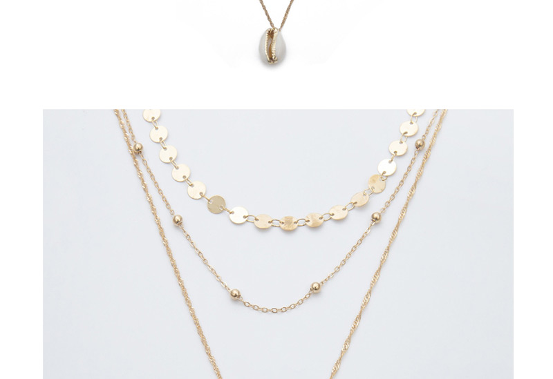 Fashion Gold Copper Bead Chain Multi-layer Sequined Gold-plated Shell Necklace,Multi Strand Necklaces