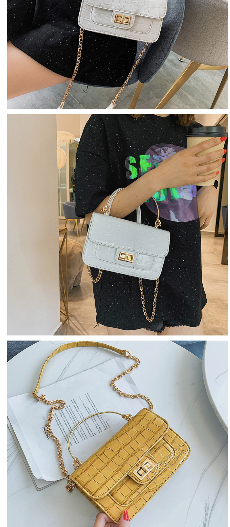 Fashion White Stone Pattern Crossbody Shoulder Chain Bag,Handbags