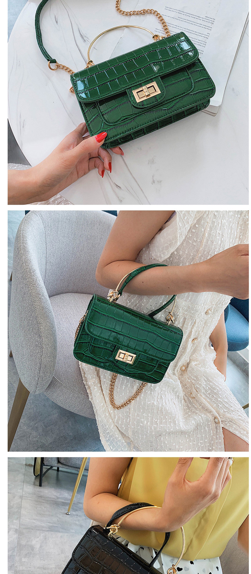 Fashion Green Stone Pattern Crossbody Shoulder Chain Bag,Handbags