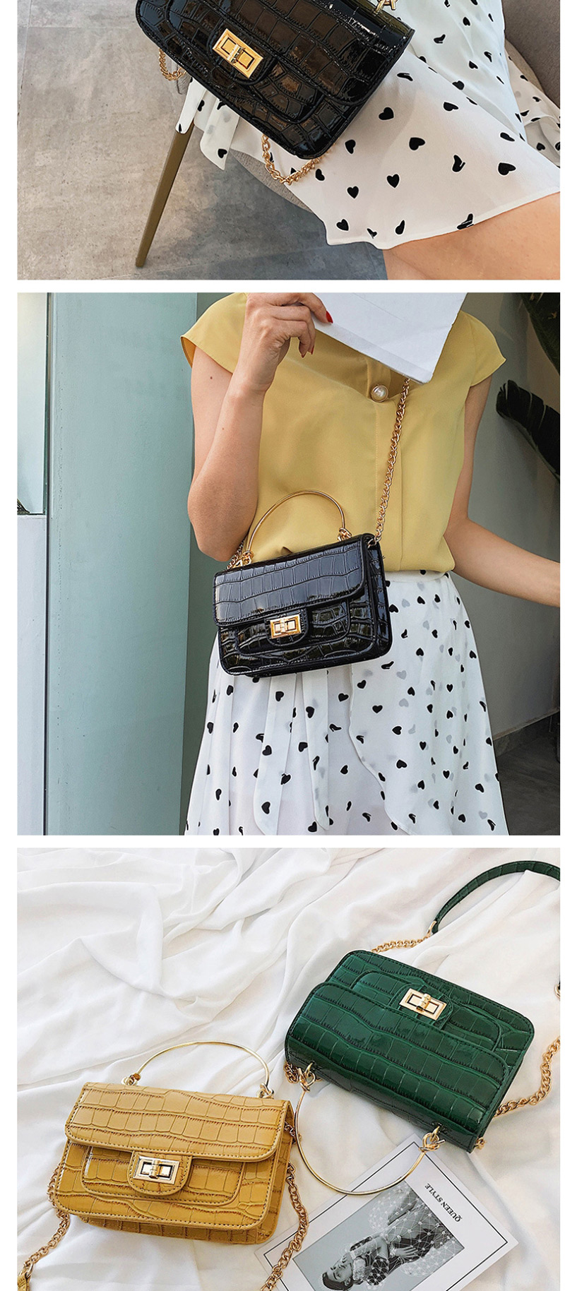 Fashion Black Stone Pattern Crossbody Shoulder Chain Bag,Handbags