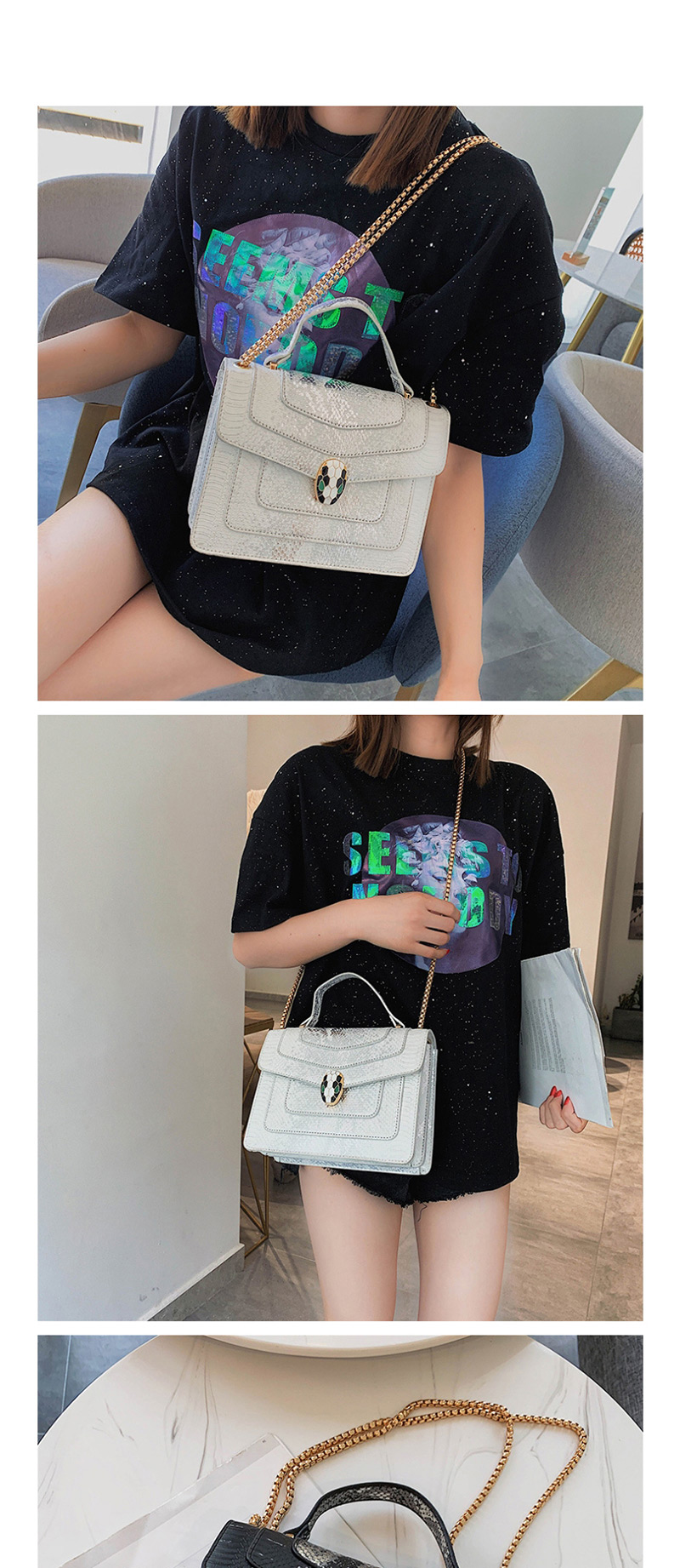 Fashion Light Grey Portable Snake Head Shoulder Color Crossbody Bag,Handbags