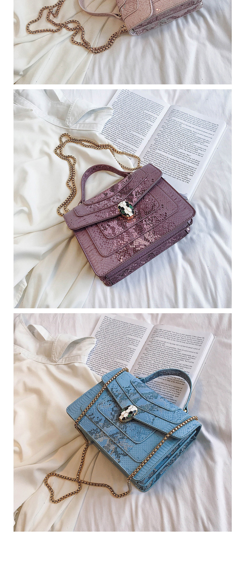 Fashion Purple Portable Snake Head Shoulder Color Crossbody Bag,Handbags