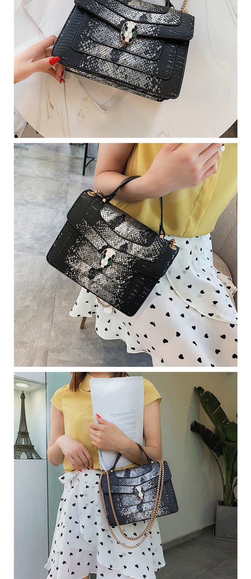 Fashion Creamy-white Portable Snake Head Shoulder Color Crossbody Bag,Handbags