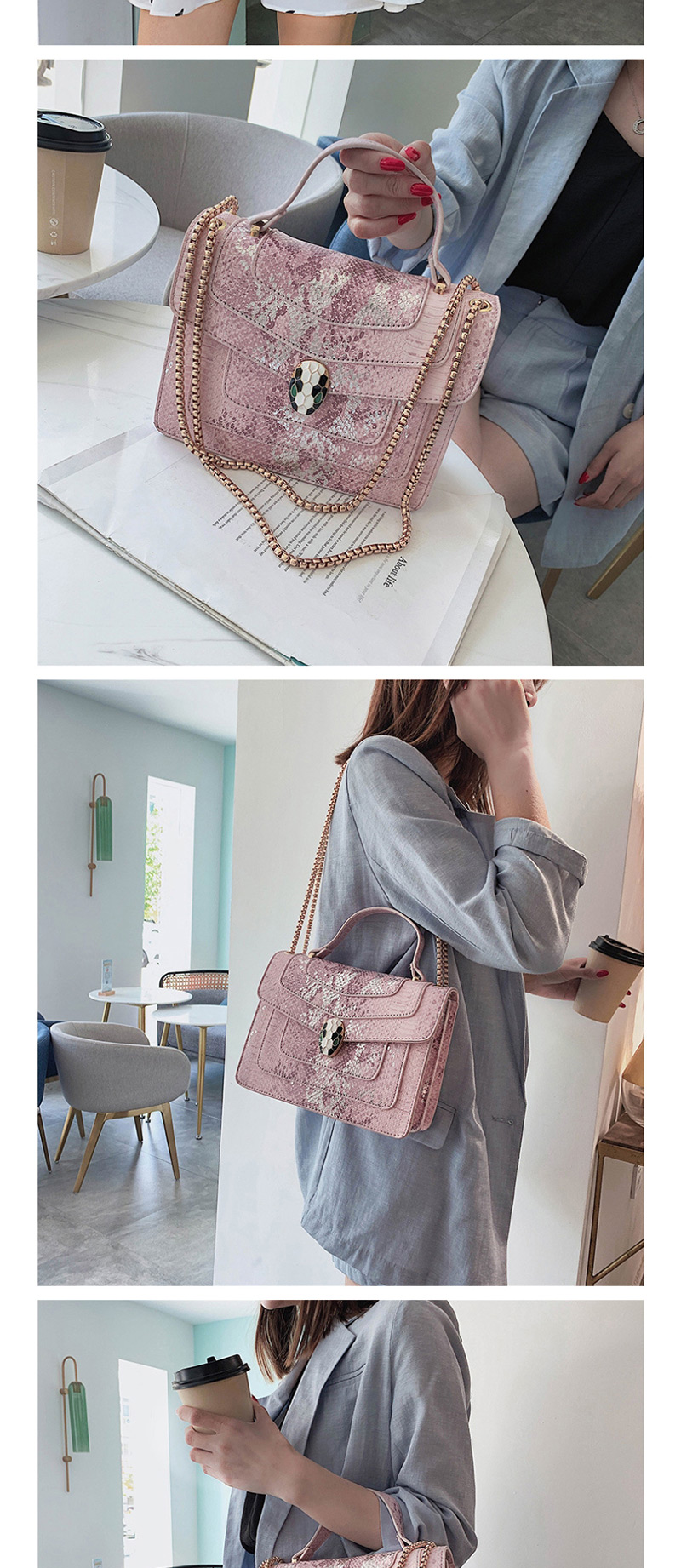 Fashion Pink Portable Snake Head Shoulder Color Crossbody Bag,Handbags