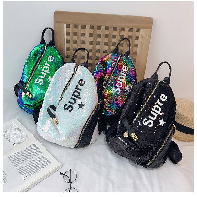 Fashion White Anti-theft Sequin Backpack,Backpack
