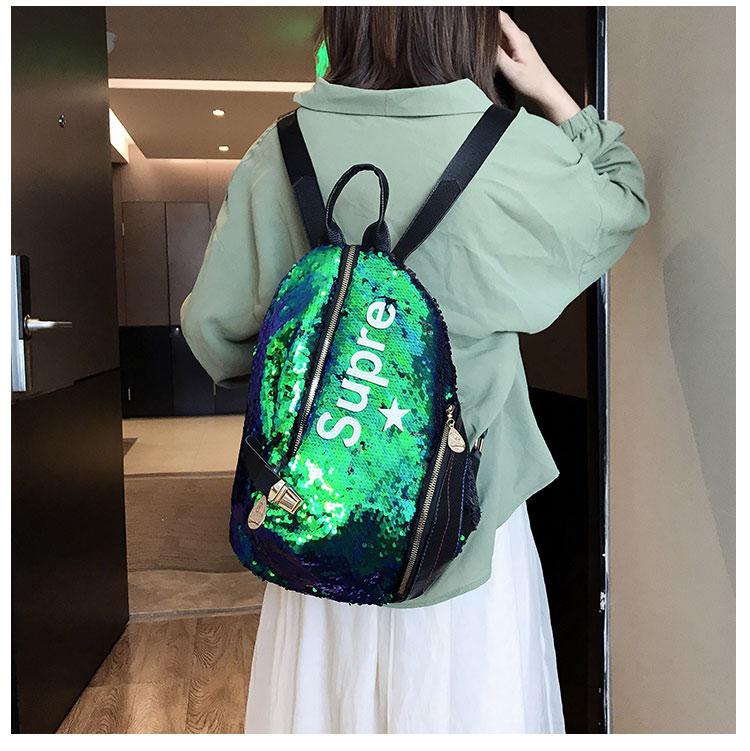 Fashion Green Anti-theft Sequin Backpack,Backpack