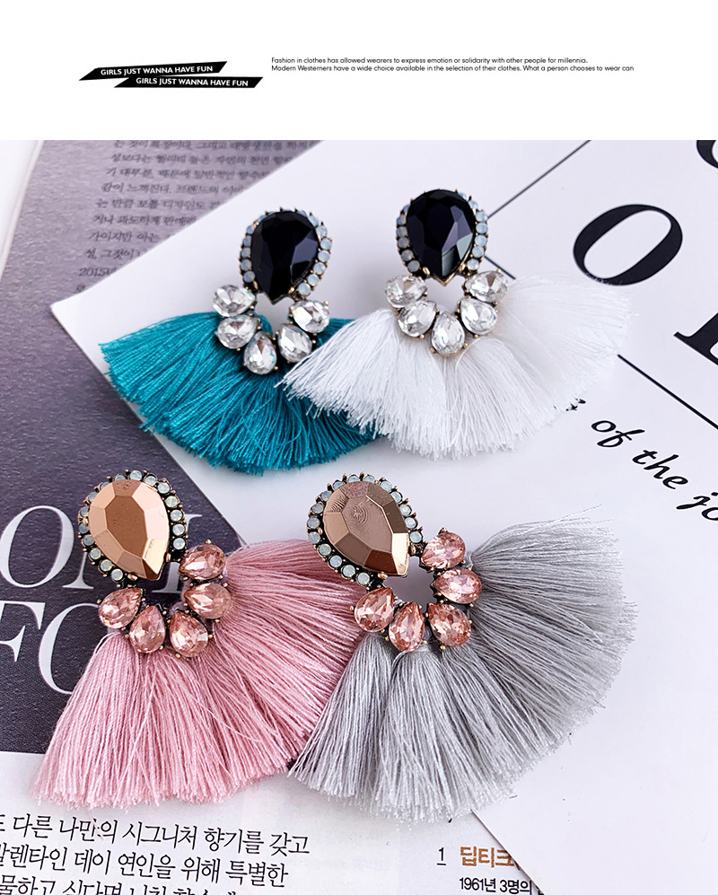 Fashion Gray + Black Alloy Diamond Drop Tassel Earrings,Drop Earrings