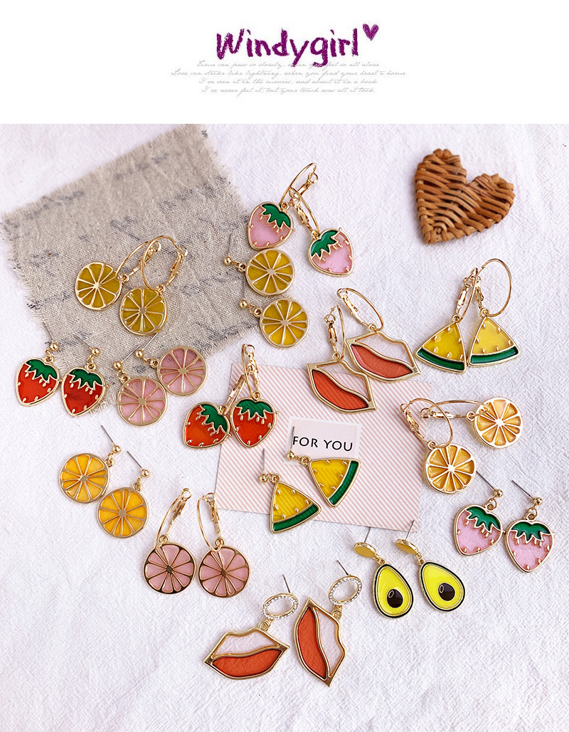 Fashion Yellow Alloy Resin Fruit Watermelon Earrings,Stud Earrings