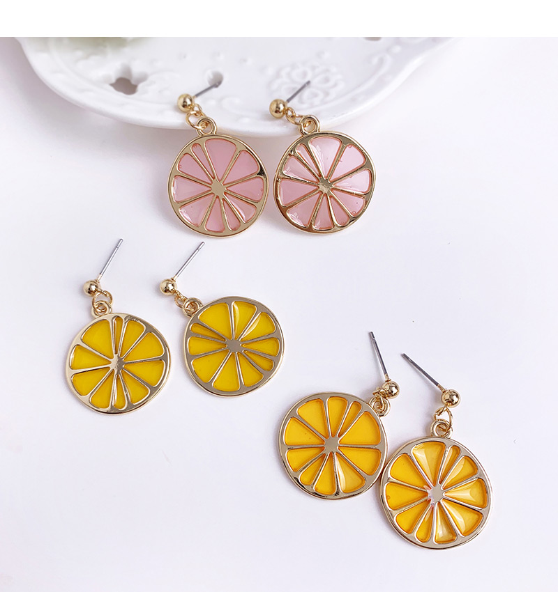 Fashion Yellow Alloy Resin Fruit Ring Lemon Earrings,Hoop Earrings